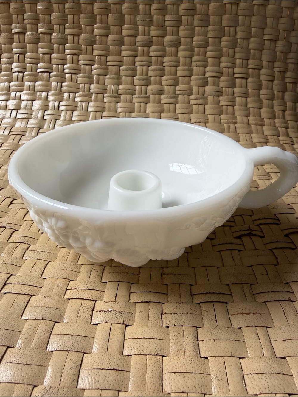 Westmoreland  White Milk Glass Graped Chamberstick Candle Holder with Handle